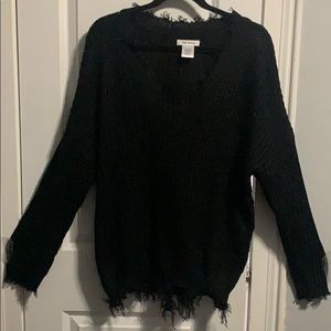 Runs big - “Eyelash” frayed  trim sweater